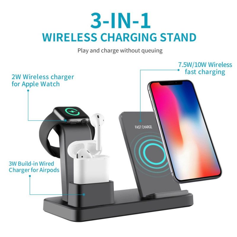 Chargeur Sans Fil Vertical De Bureau 3 En 1