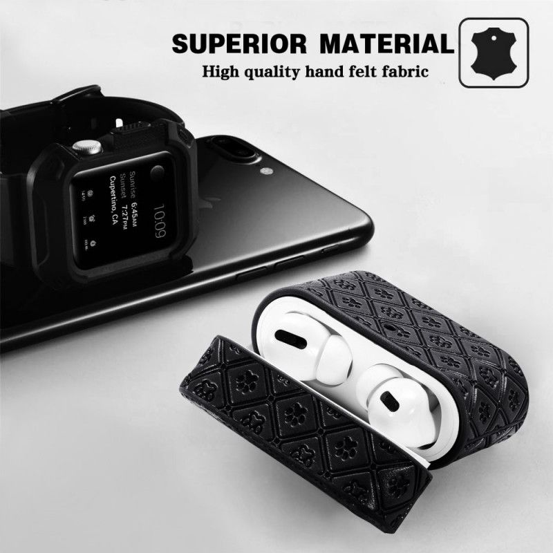 Coque Airpods Pro Simili Cuir Empreintes Avec Mousqueton