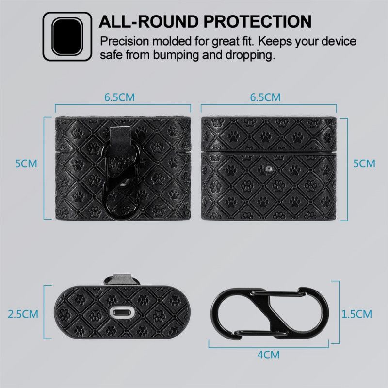 Coque Airpods Pro Simili Cuir Empreintes Avec Mousqueton