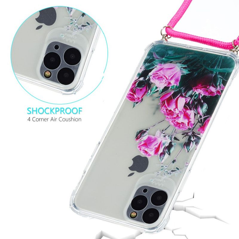 Coque iPhone 11 À Cordon Silicone Fleurs