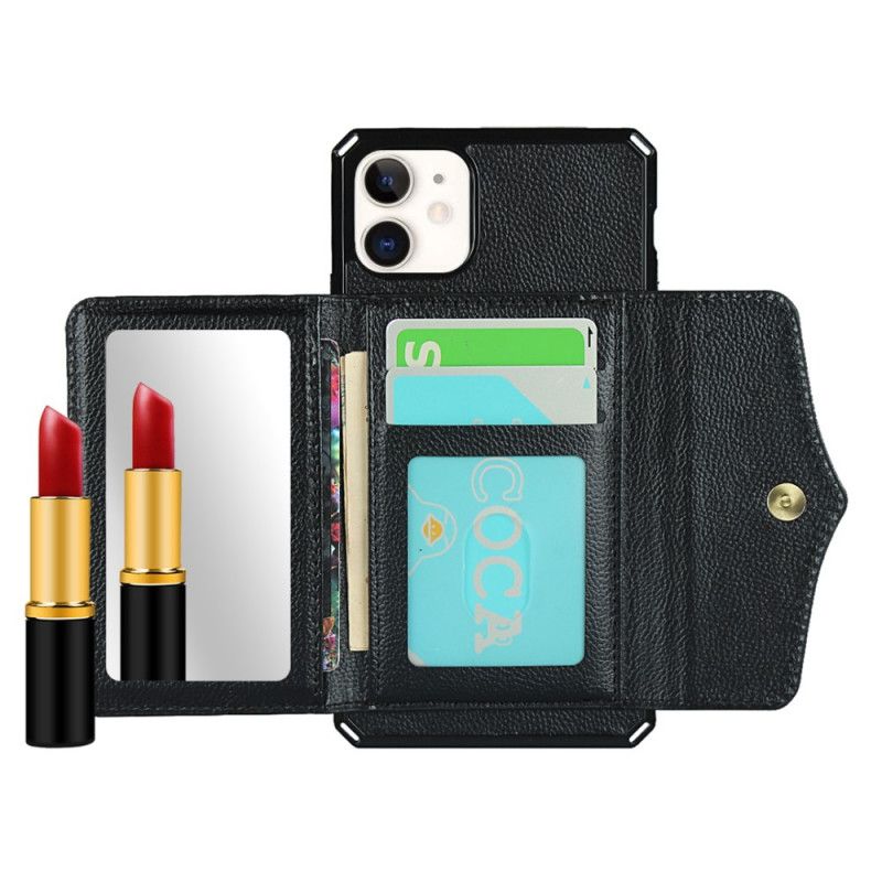 Coque iPhone 11 Multi-fonctionnelle Avec Miroir Et Lanière