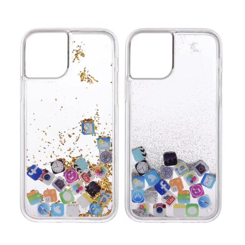 Coque iPhone 11 Pro Max Icônes App Paillettes