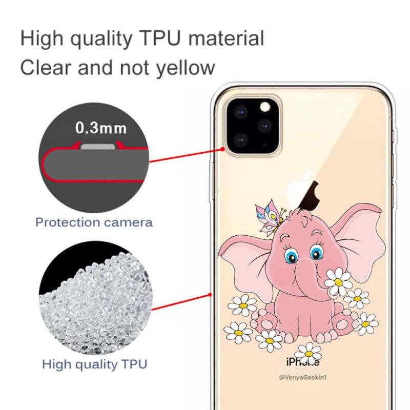 Coque iPhone 11 Pro Max Transparente Éléphant Rose