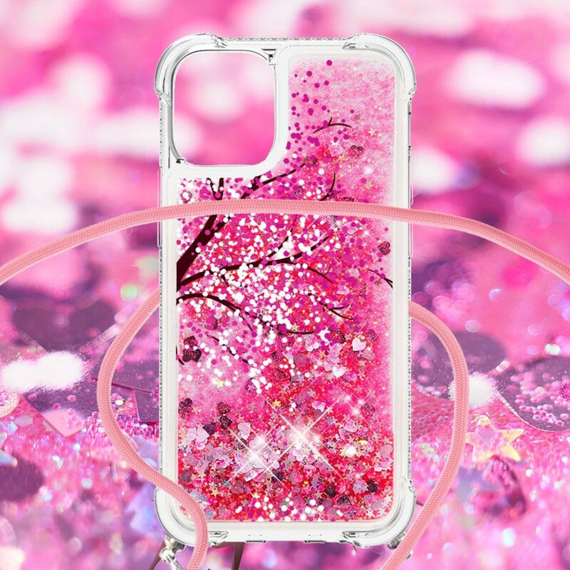 Coque iPhone 13 À Cordon Paillettes Arbre