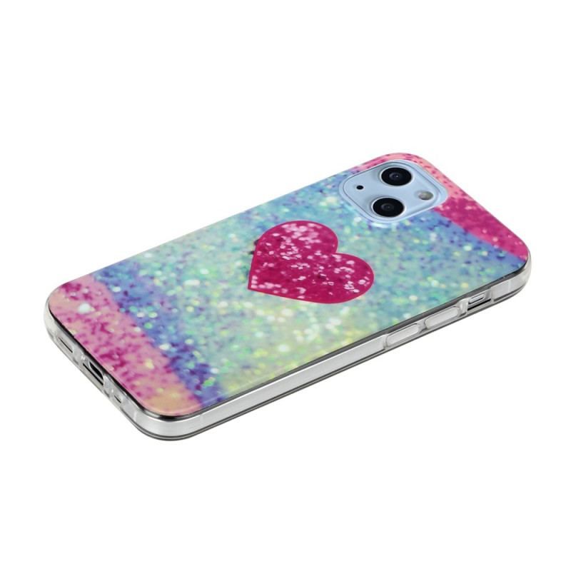 Coque iPhone 14 Coeur Paillettes