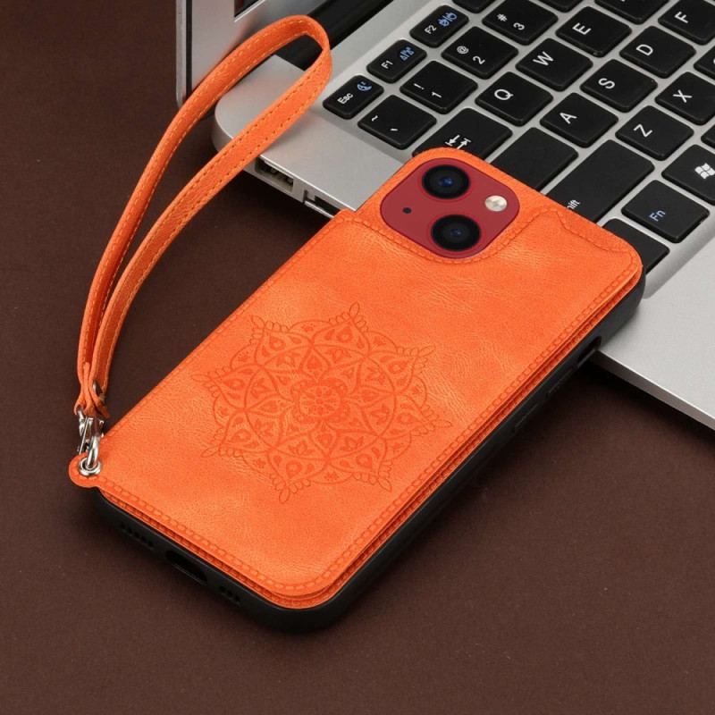 Coque iPhone 14 Mandala Porte-Cartes à Lanière