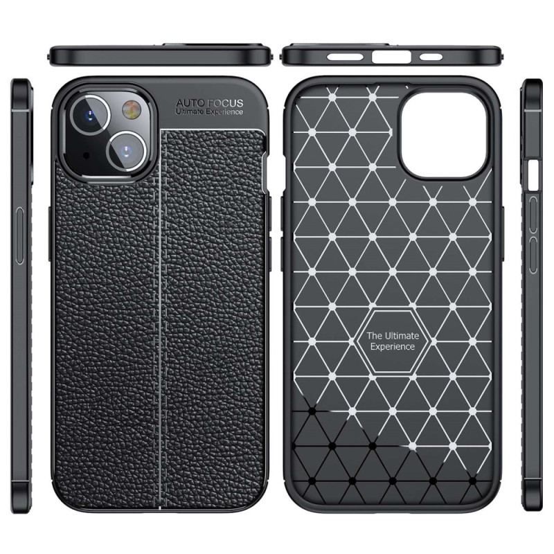 Coque iPhone 14 Plus Effet Cuir Litchi Double Line