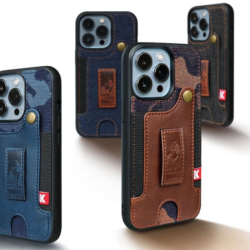 Coque iPhone 14 Porte-Cartes et Sangle Jeans