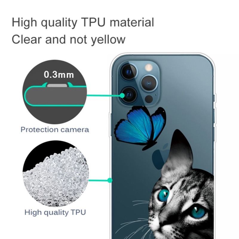 Coque iPhone 14 Pro Entre Chat et Papillon