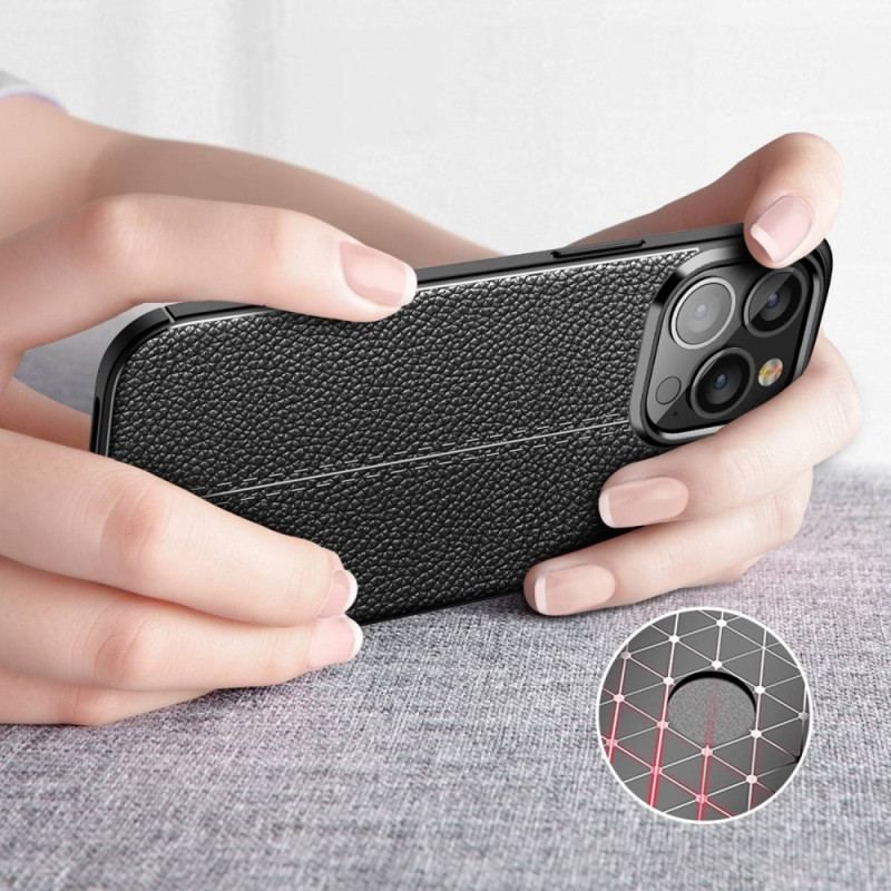 Coque iPhone 14 Pro Max Effet Cuir Litchi Double Line