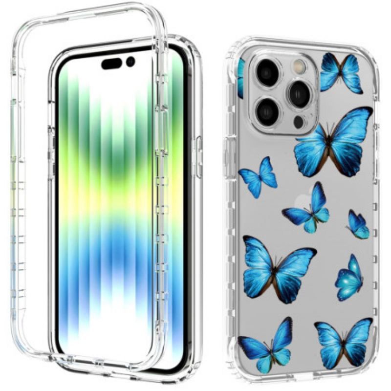 Coque iPhone 14 Pro Max Renforcée Papillons Bleus