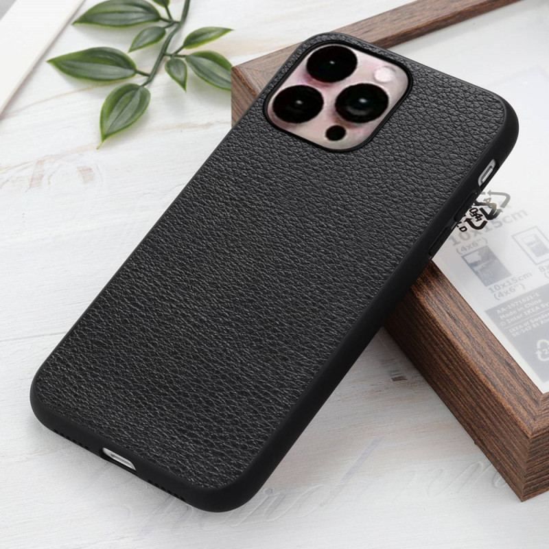 Coque iPhone 14 Pro Max Véritable Cuir Litchi