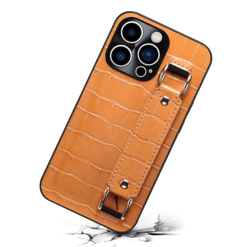 Coque iPhone 14 Pro Porte-Carte avec Sangle Support Croco