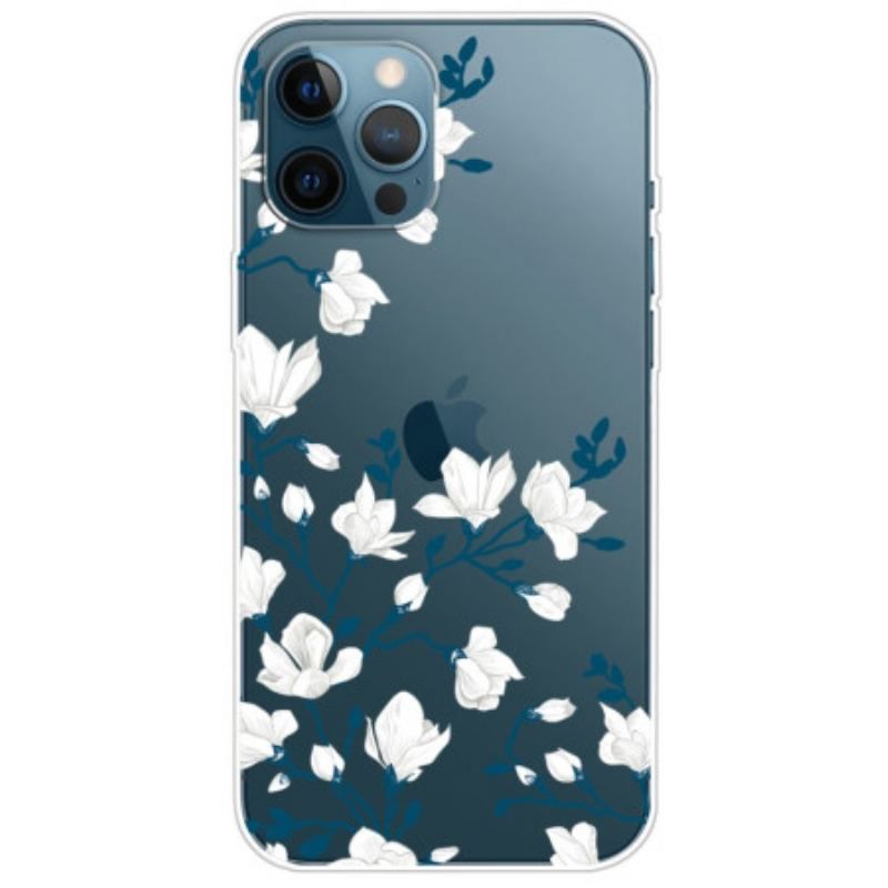 Coque iPhone 14 Pro Transparente Fleurs Blanches