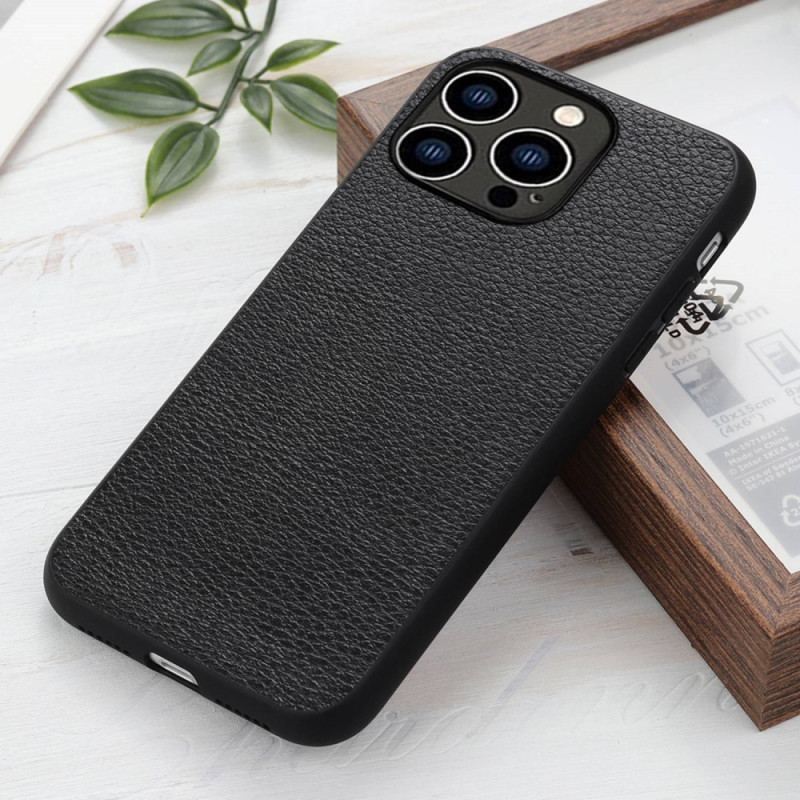 Coque iPhone 14 Pro Véritable Cuir Litchi