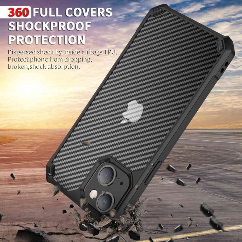 Coque iPhone 14 Transparente Texture Fibre Carbone