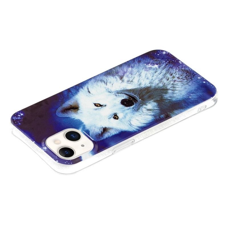 Coque iPhone 15 Plus Fluorescente Loup Blanc