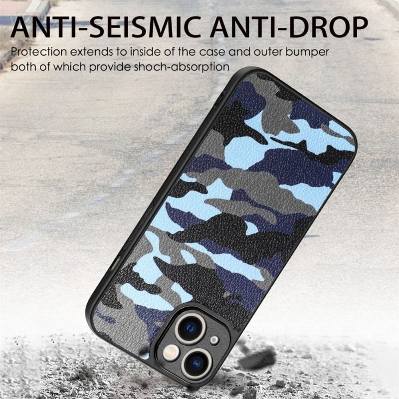 Coque iPhone 15 Simili Cuir Camouflage