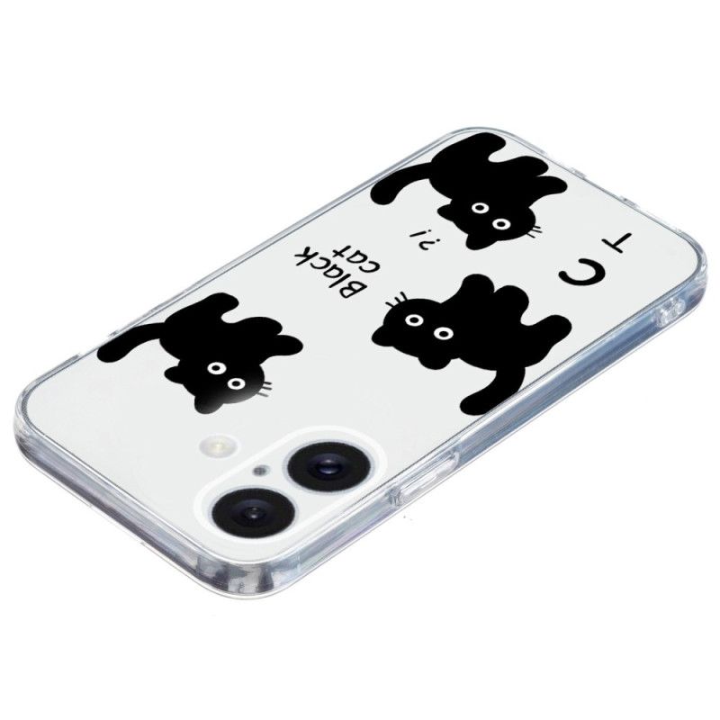 Coque iPhone 16 Bord Transparent Chats Noirs