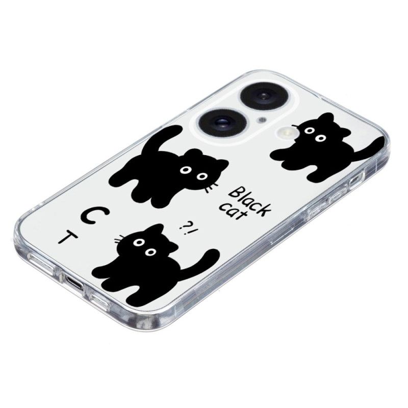 Coque iPhone 16 Bord Transparent Chats Noirs