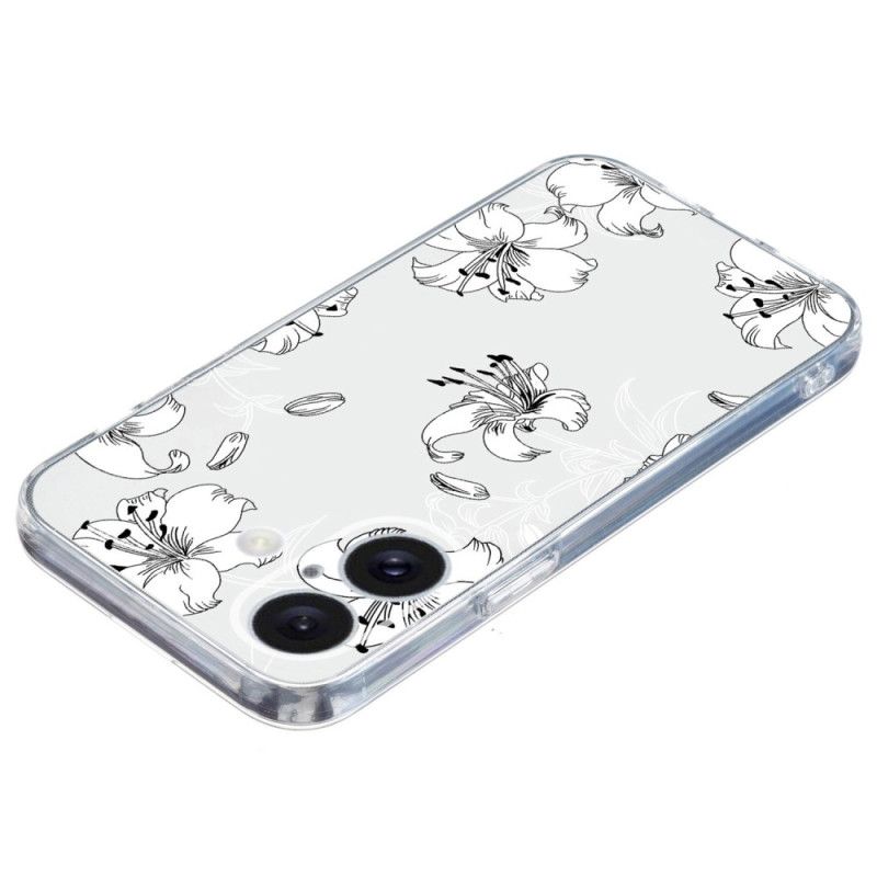 Coque iPhone 16 Bord Transparent Fleurs Blanches