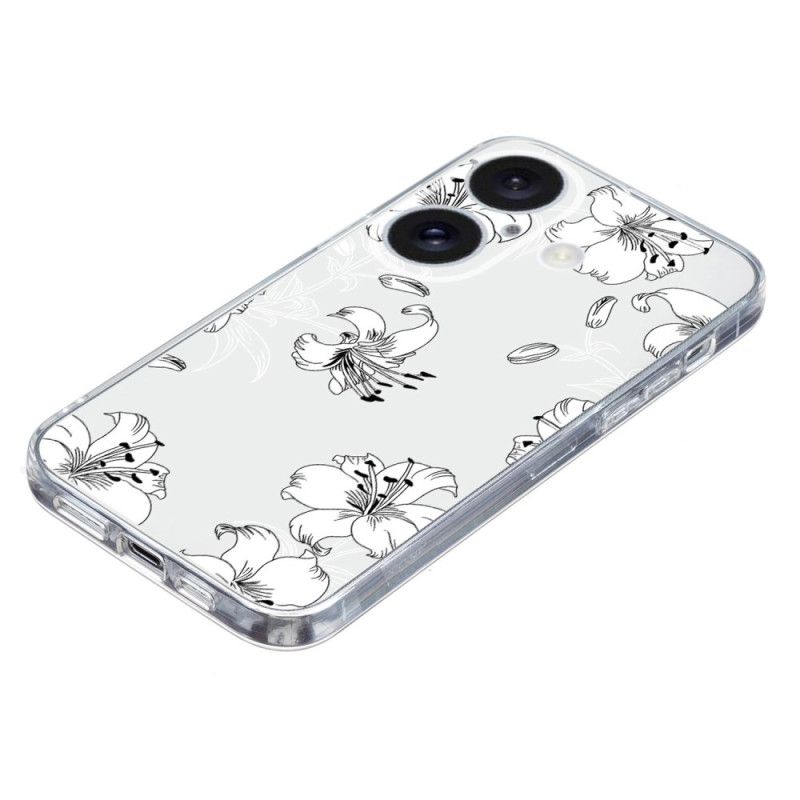 Coque iPhone 16 Bord Transparent Fleurs Blanches