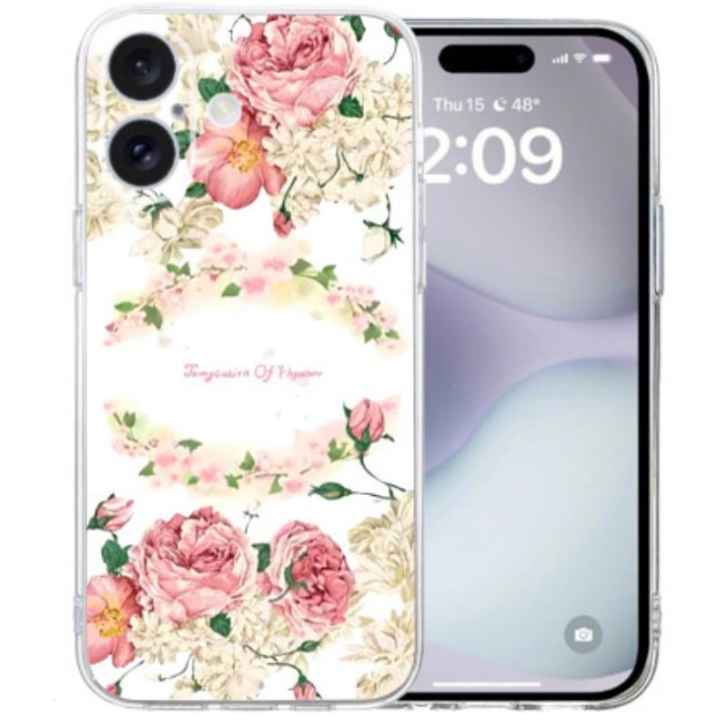 Coque iPhone 16 Bord Transparent Roses