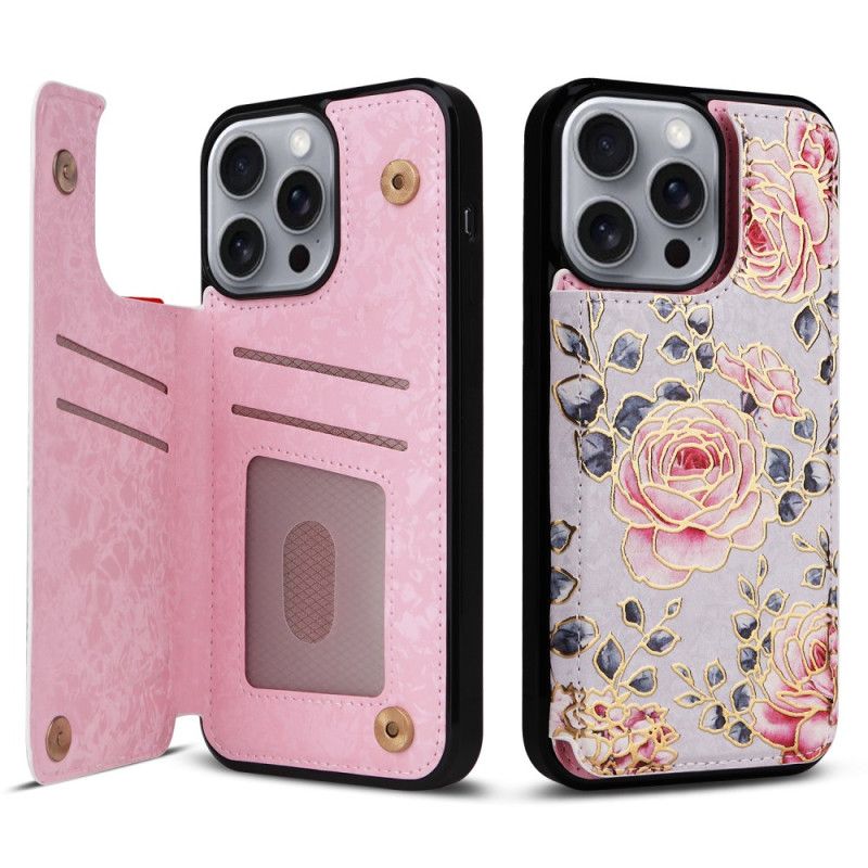 Coque iPhone 16 Pro Max Blocage RFID Porte-Cartes Floral