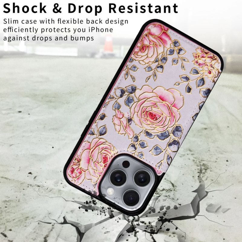 Coque iPhone 16 Pro Max Blocage RFID Porte-Cartes Floral