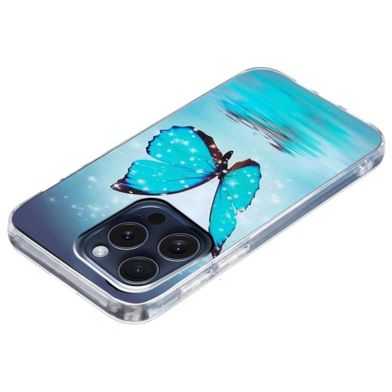 Coque iPhone 16 Pro Max Papillon Bleu