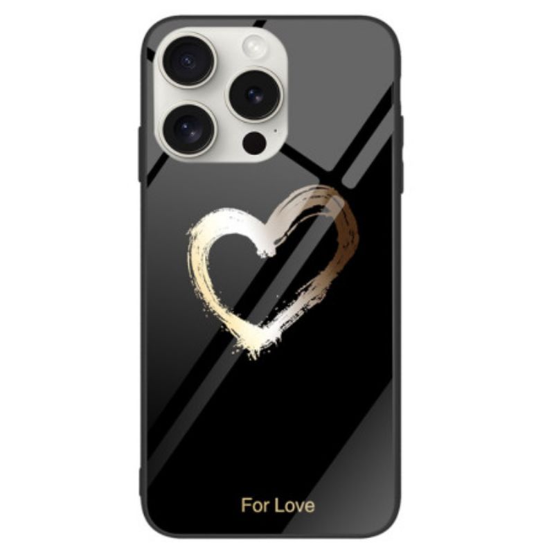 Coque iPhone 16 Pro Max Verre Trempé Coeur Doré sur Fond Noir