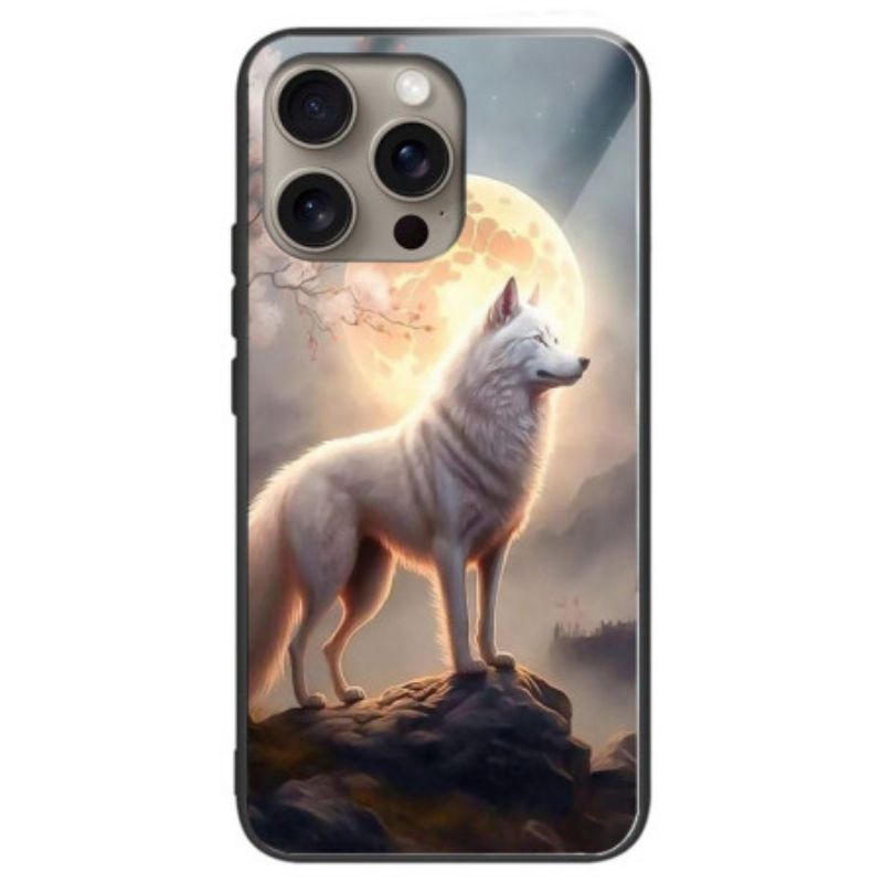 Coque iPhone 16 Pro Max Verre Trempé loup au Clair de lune