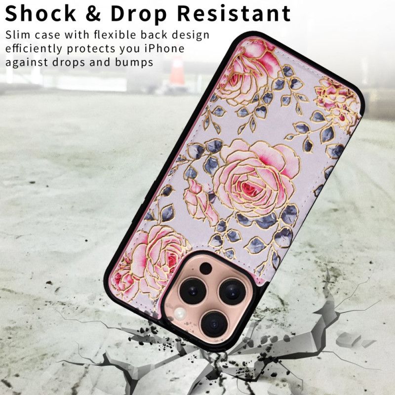 Coque iPhone 16 Pro Porte-Cartes et Protection RFID Florale