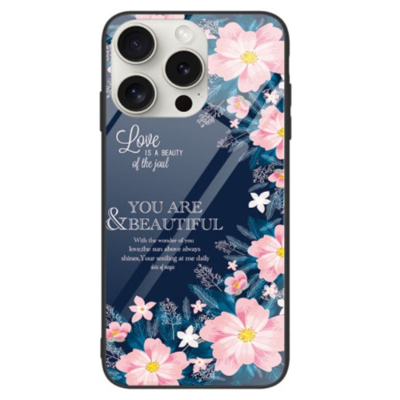 Coque iPhone 16 Pro Verre Trempé Fleurs Roses