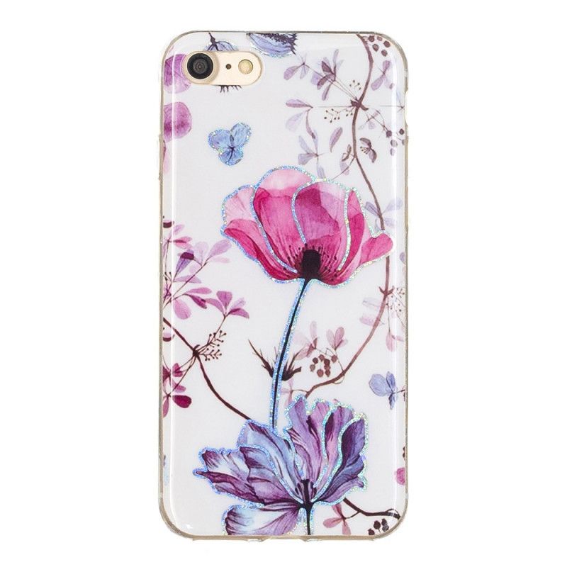 Coque iPhone Se 2 / 8 / 7 Fleurs Design Paillettes