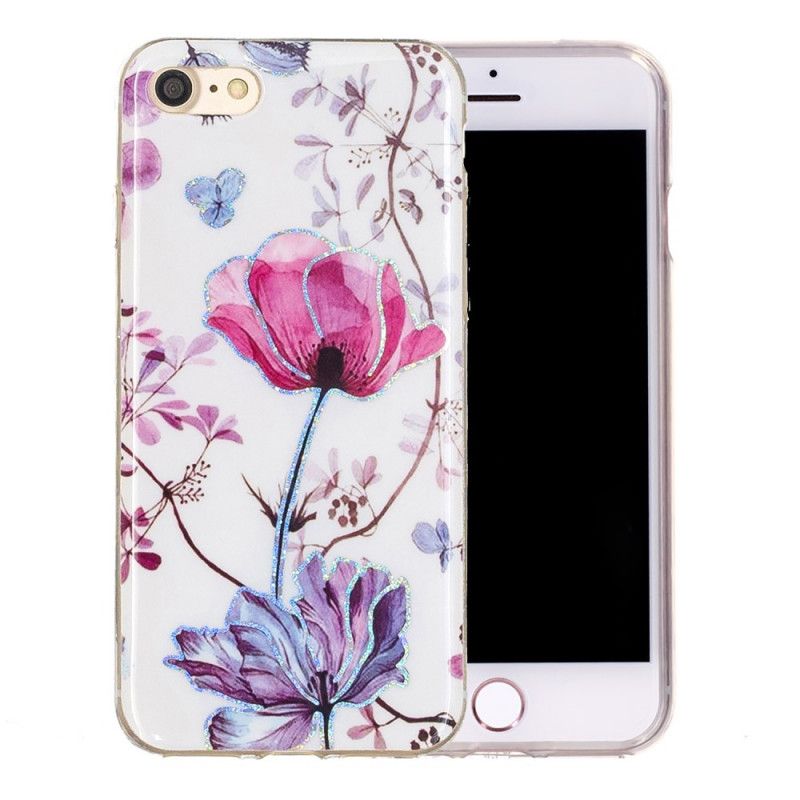 Coque iPhone Se 2 / 8 / 7 Fleurs Design Paillettes