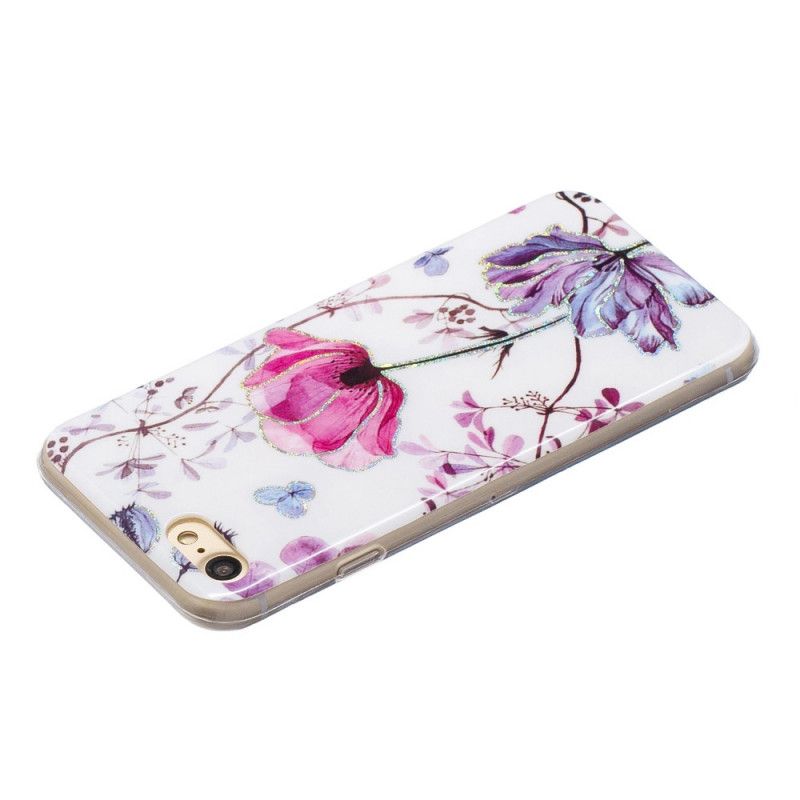 Coque iPhone Se 2 / 8 / 7 Fleurs Design Paillettes