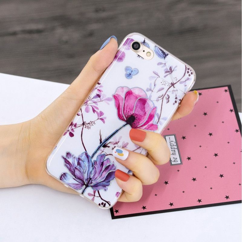 Coque iPhone Se 2 / 8 / 7 Fleurs Design Paillettes