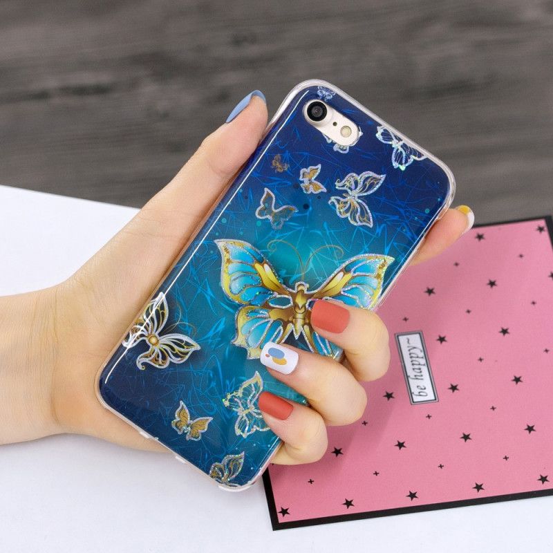 Coque iPhone Se 2 / 8 / 7 Papillons Design Paillettes