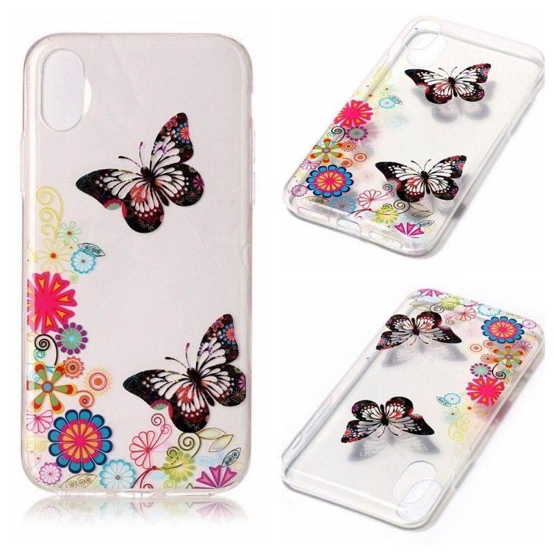 Coque iPhone X Papillons Et Fleurs Psychédéliques