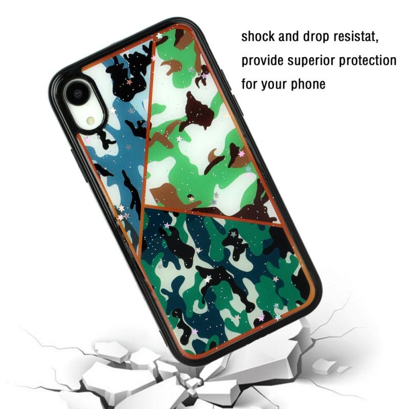 Coque iPhone Xr Silicone Et Époxy Marbre Camouflage