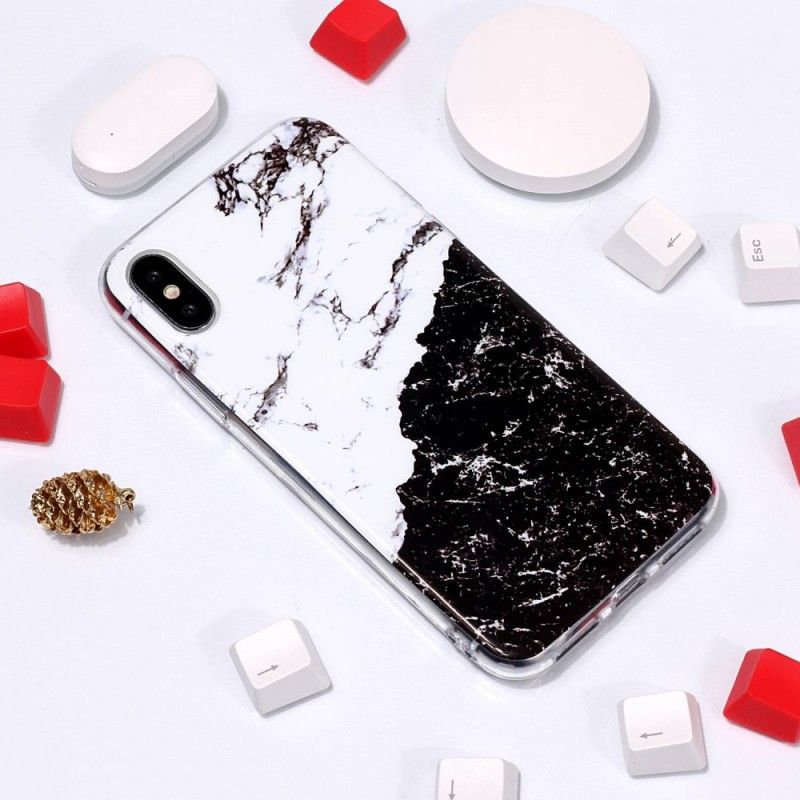 Coque iPhone Xs Marbre Blanc Et Noir