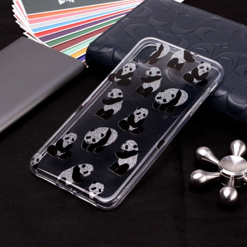 Coque iPhone Xs Transparente Pandas Paillettes