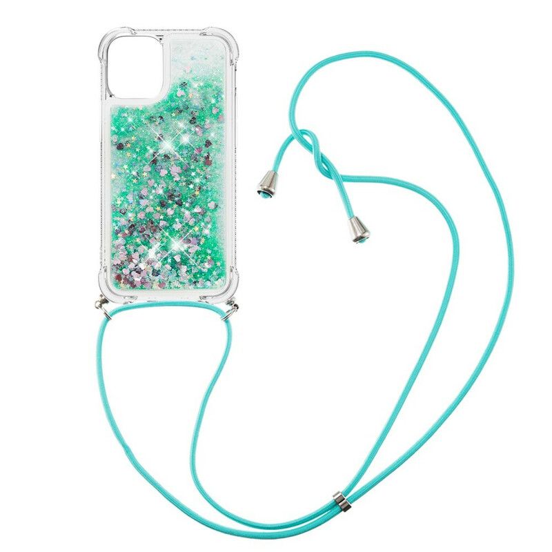 Coque Pour iPhone 13 Paillettes Avec Cordon