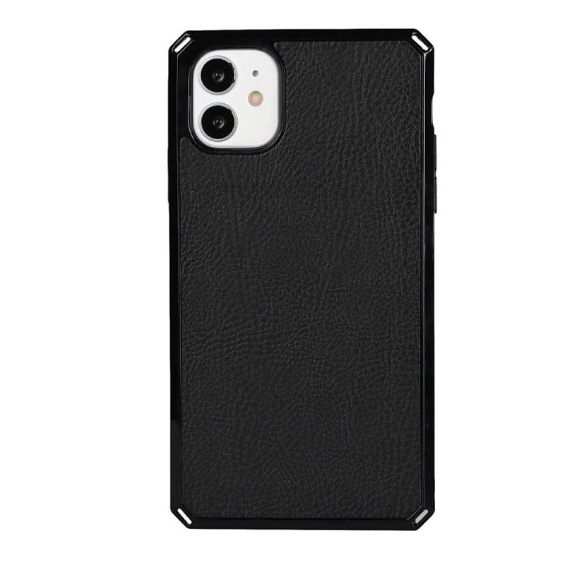 Flip Cover iPhone 11 Cuir Litchi Véritable À Lanière