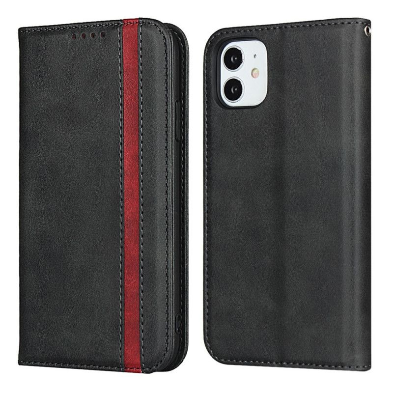 Flip Cover iPhone 11 Effet Cuir Bicolore Avec Lanière