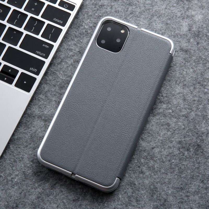 Flip Cover iPhone 11 Pro Max Simili Cuir Rebords Métallisés