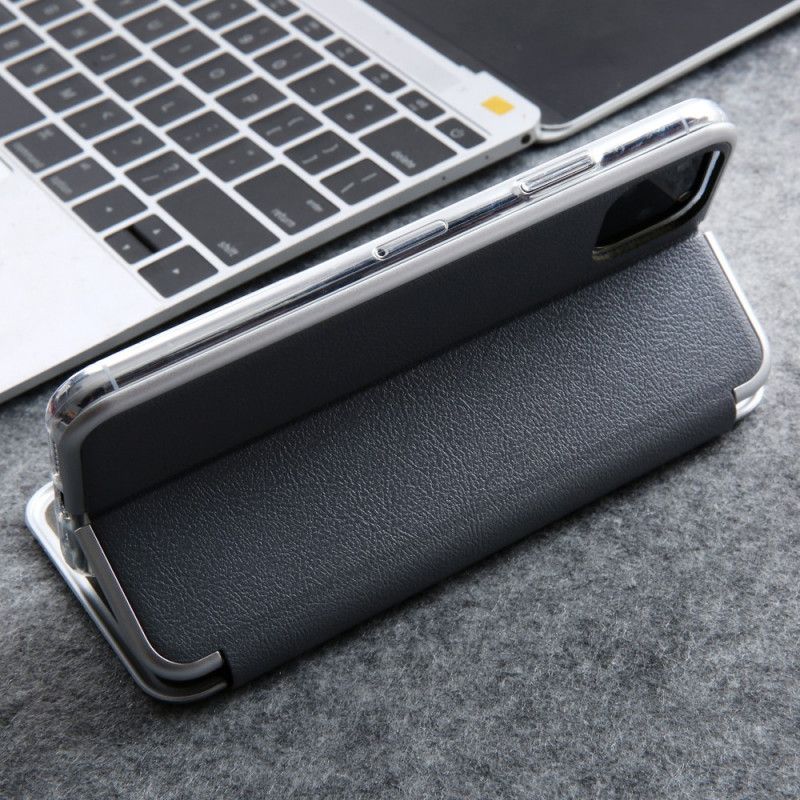 Flip Cover iPhone 11 Pro Max Simili Cuir Rebords Métallisés