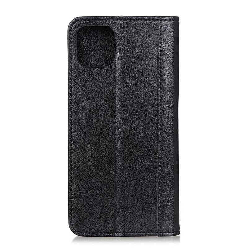 Flip Cover iPhone 12 Pro Max Cuir Litchi Fendu Élégance