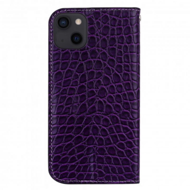 Flip Cover iPhone 13 Effet Peau De Crocodile Et Paillettes